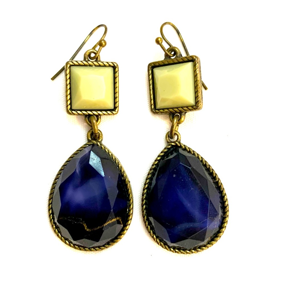 Two tiered, faux gemstone teardrop drop earrings